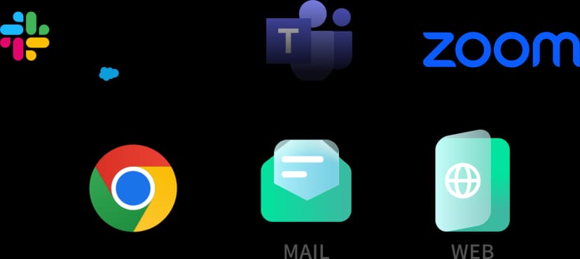 Slack、Teams、メール、Web、Chrome拡張、Zoom など複数チャネルから同じAIを呼び出せるイメージ